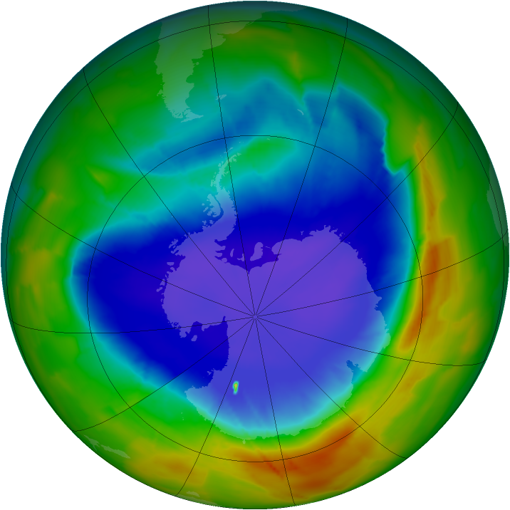 Antarctic ozone map for 25 September 2012
